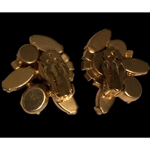 Juliana D&E Mid-Century Mod Red Orange Navette Rhinestone Clip On Earrings - Picture 2 of 6